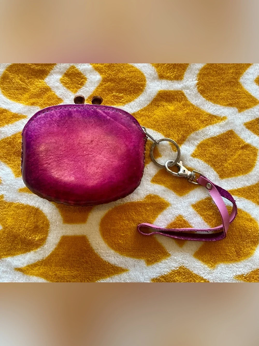 Bee Coin Wallet Wristlet w/ Zipper, Wrist Strap & Keychain, Purple/Brown/Yellow